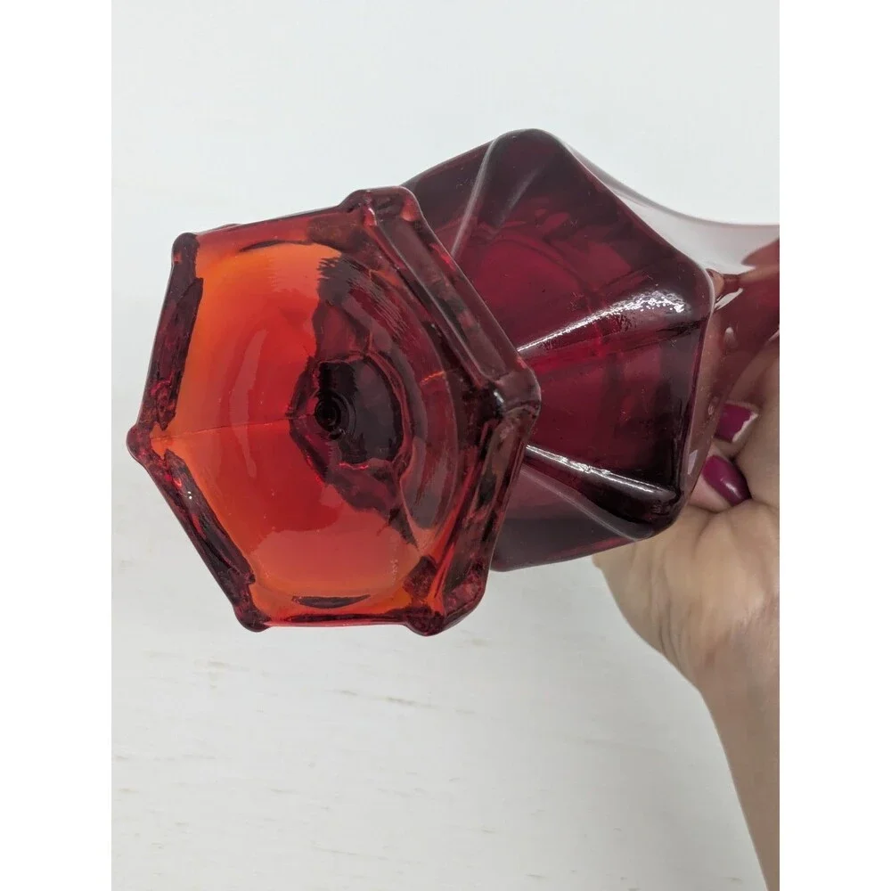 Vintage Viking Glass Epic Column Ribbed Pedestal Swung Vase Ruby 13.25